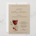 Convite Rustic 60th Birthday Red Wine Surprise Party Kraft<br><div class="desc">Rustic 60º Aniversário Red Wine Surprise Festa de aniversário Kraft Invitation. 60º convite de aniversário para ela ou para ele. Convite com um copo de vinho tinto, rosas e galhos em fundo branco. O texto é totalmente personalizável - personalize-o com o seu nome, qualquer idade - 90 40º 50º 70...</div>