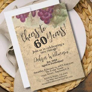 Convite Rustic 60th Cheers to 60 Wine Themed Birthday