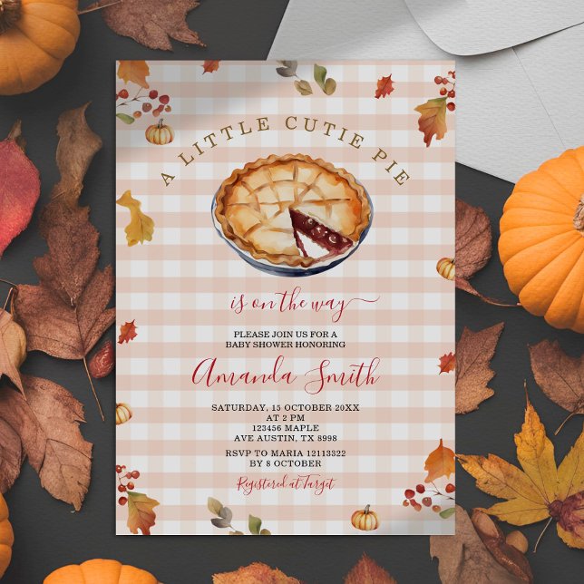 Convite Rustic A Little Cutie Pie Fall Gingham Chá de fral (Criador carregado)