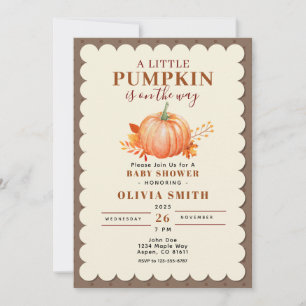 Convite Rustic a Little Pumpkin Fall Chá de fraldas Cute