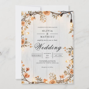 Convite Rustic Amber Floral String Luzes Casamento