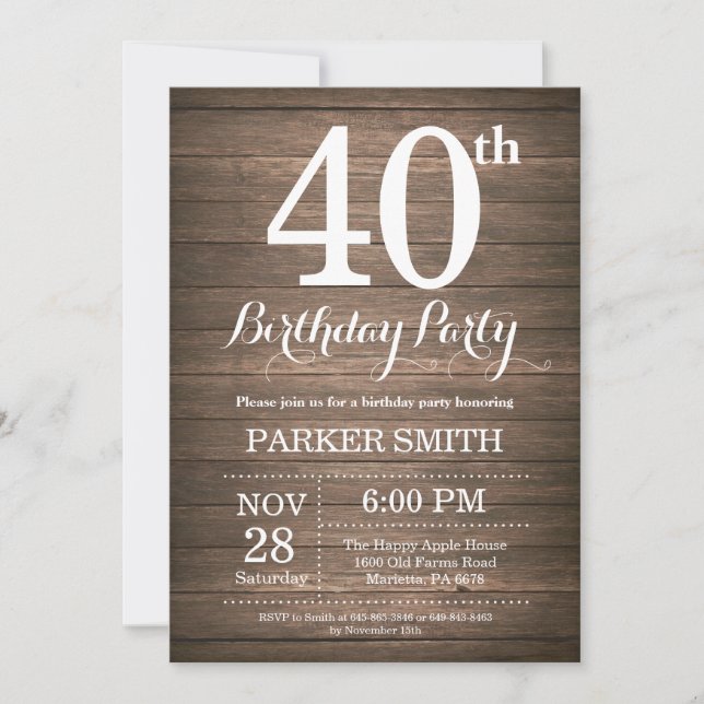 Convite Rustic aniversário de 40 anos (Frente)