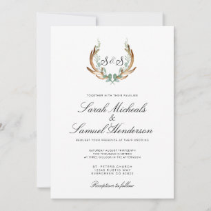 Convite Rustic Antler Casamento Formal Por Aquarela