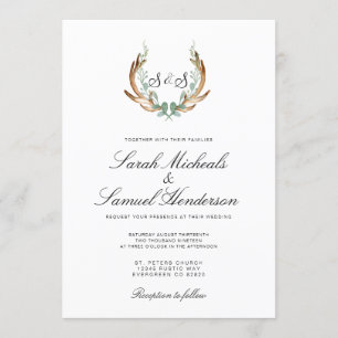 Convite Rustic Antler   Casamento Formal Por Aquarela