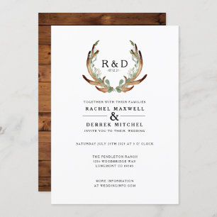 Convite Rustic Antler Watercolor Casamento simples