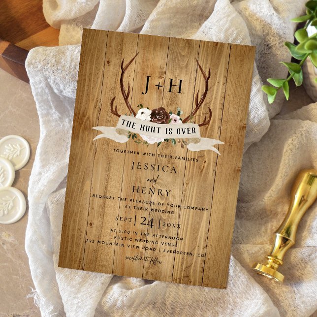Convite Rustic Antlers Hunt é sobre Boho Wedding (Criador carregado)