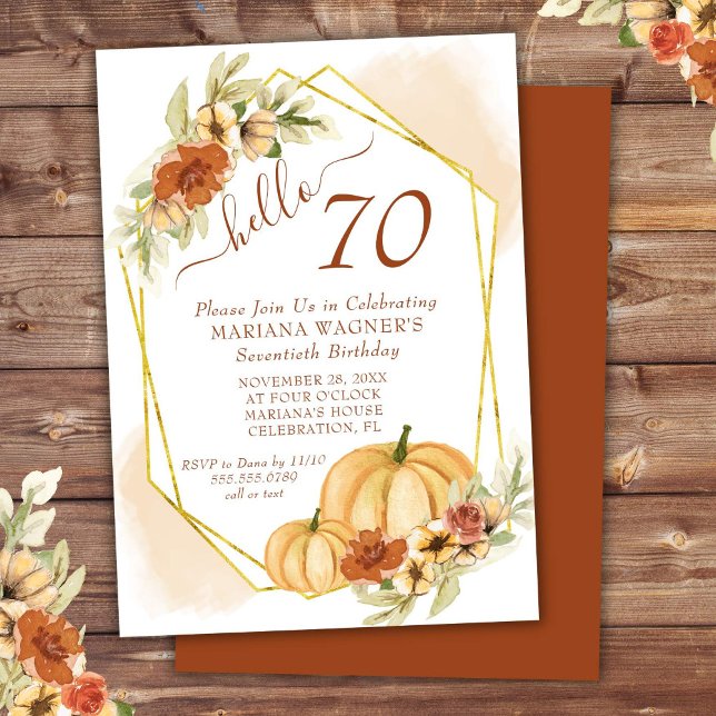 Convite Rustic Aquarela Abóbora de Outono Aniversário de 7 (Criador carregado)