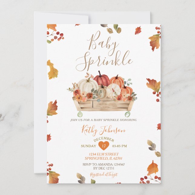 Convite Rustic Autumn Deixa Pumpkin Patch Baby Sprinkle (Frente)