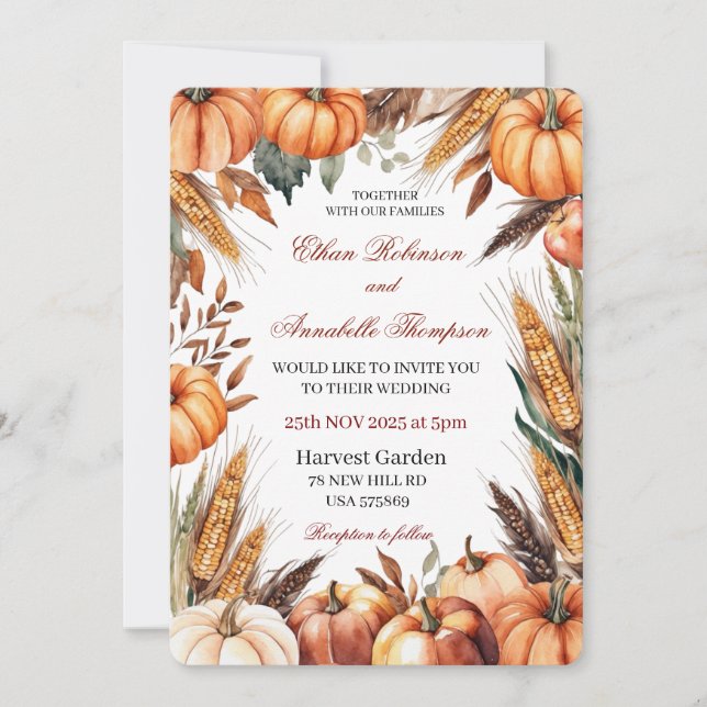 Convite Rustic Autumn Harvest Wedding Invitation (Frente)
