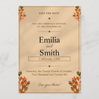 Convite Rustic Autumn Leaves Save the Date Card 5x7