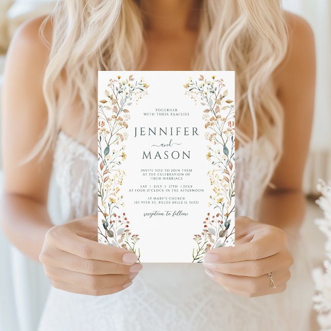 Convite Rustic Autumn Wildflower Wreath Wedding Invitation (Criador carregado)