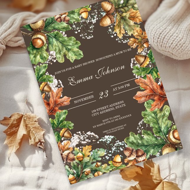 Convite Rustic Autumn Woodland Baby Shower Invitation (Criador carregado)