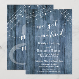 Convite Rustic Azul Madeira & Luzes Nos Casamos Evento