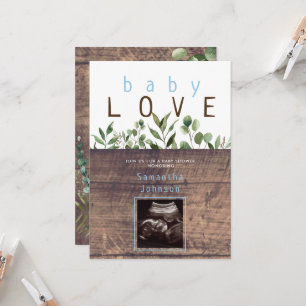 Convite Rustic Baby Love Wood Ultrasound Chá de fraldas In