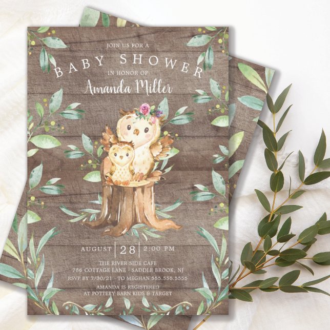 Convite Rustic Baby Owl e Mãe Chá de fraldas (Criador carregado)