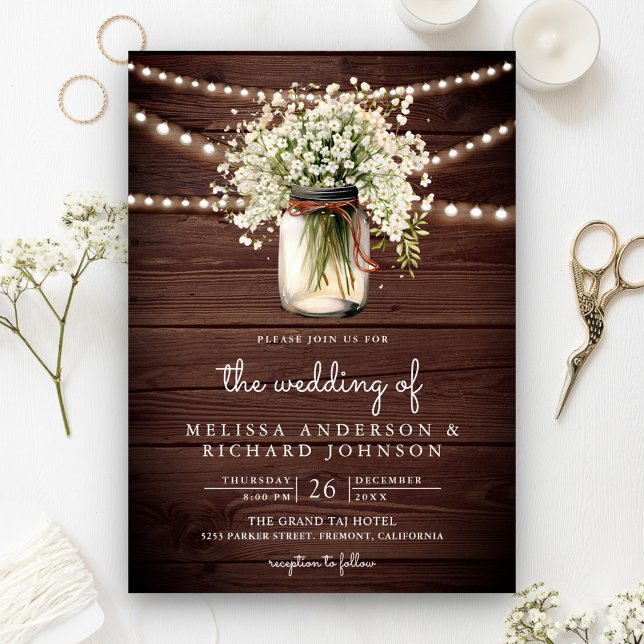 Convite Rustic Baby's Breath Jarra de Pedra Tudo em Um Cas (Criador carregado)
