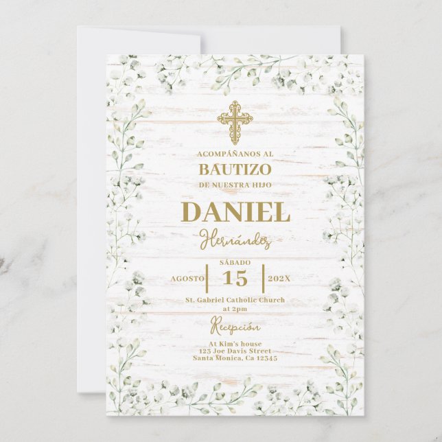 Convite Rustic Baptism espanhol (Frente)