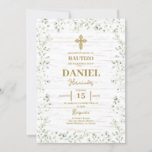 Convite Rustic Baptism espanhol