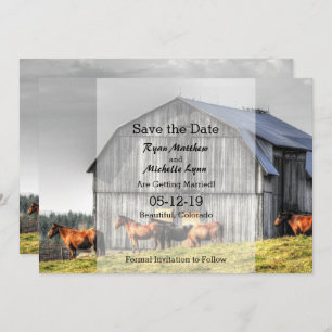 Convite Rustic Barn and Horses Save the Date Weding