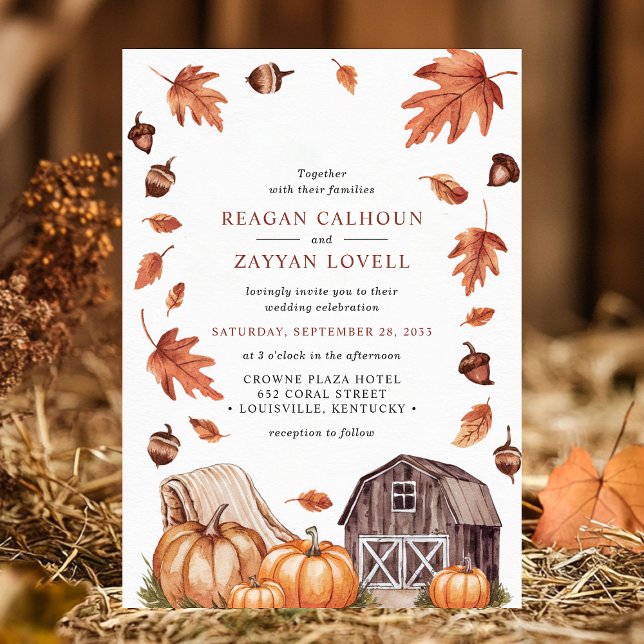 Convite Rustic Barn and Pumpkin Autumn Deixa Casamento Faz (Criador carregado)