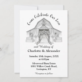 Convite Rustic Barn Black and White Wedding Invitation