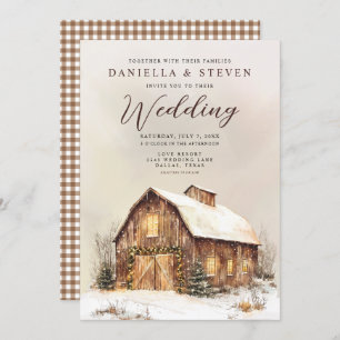 Convite Rustic Barn com Casamento de Neve de inverno
