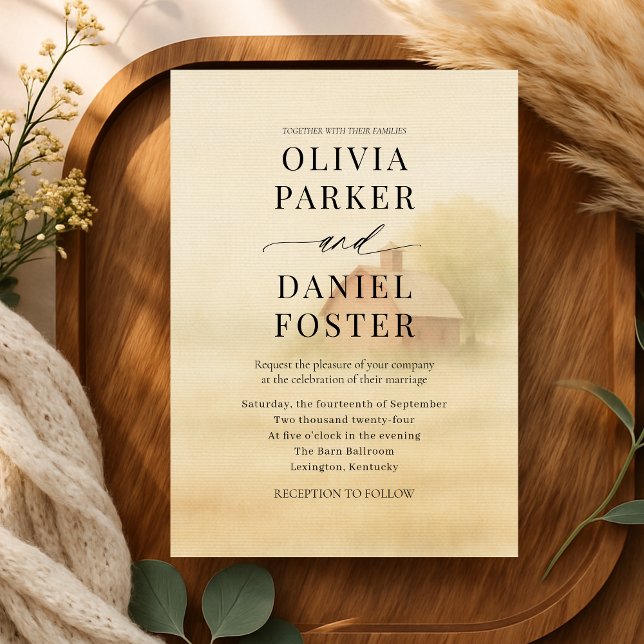 Convite Rustic Barn Farmhouse Watercolor Wedding  (Criador carregado)