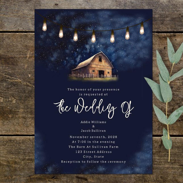 Convite Rustic Barn String Luzes Noite Casamento (Criador carregado)