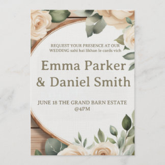 Convite Rustic Barn Wedding Invitation with String Lights