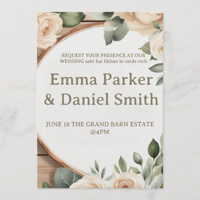 Convite Rustic Barn Wedding Invitation with String Lights  (Frente)