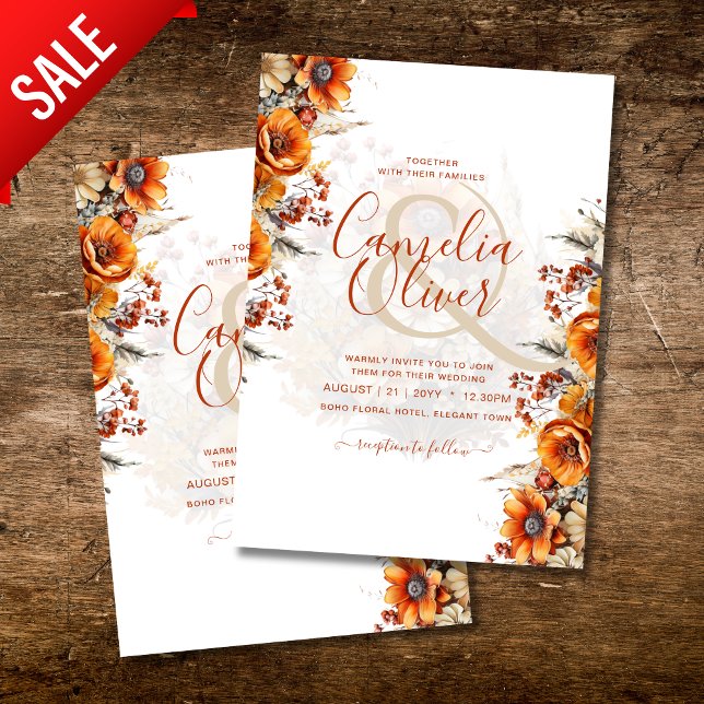 Convite Rustic Barn Wedding | Queda de Outono Queimado Lar (Criador carregado)