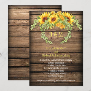 Convite Rustic Barn Wood Girassóis Wreath Antlers Casament