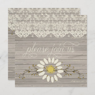 Convite Rustic Barn Wood Lace Posto Floral Casamento