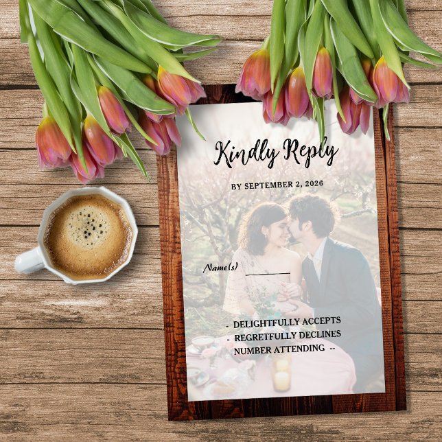 Convite Rustic barn wood photo country RSVP (Rustic barn wood photo country RSVP Invitation. For your rustic country wedding.)