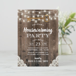 Convite Rustic Barn Wood Skeleton Key Housearming Party