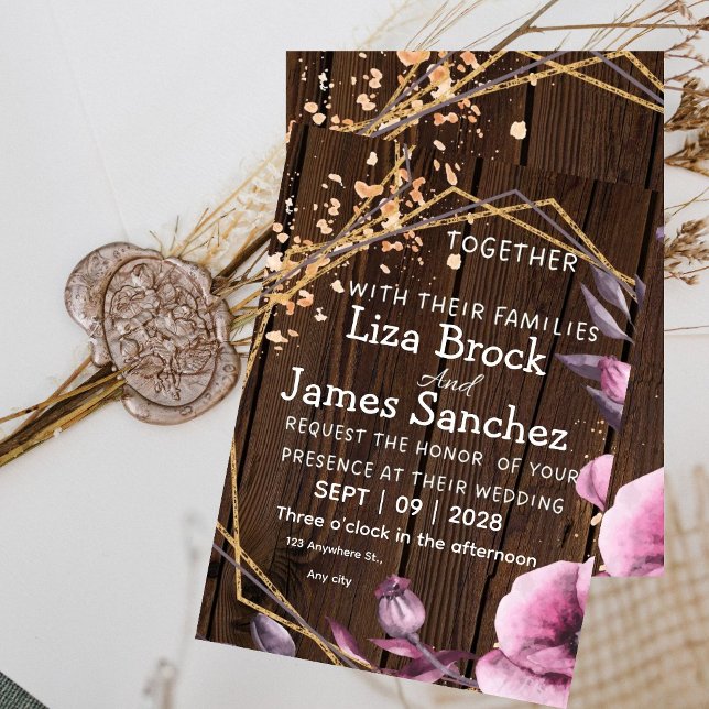 Convite Rustic Barn Wood String Lights Wedding Invitation  (Criador carregado)