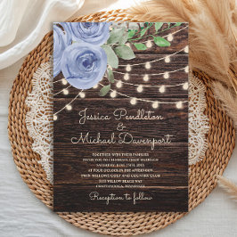 Convite Rustic Barn Wood String Luz Azul Casamento Floral