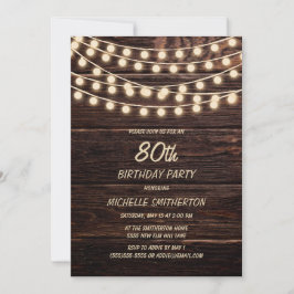 Convite Rustic Barn Wood String Luzes 80 Aniversário
