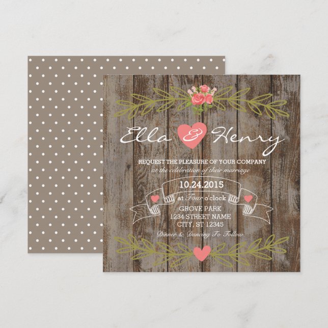 Convite Rustic Barn Wood Wedding Invitation (Frente/Verso)
