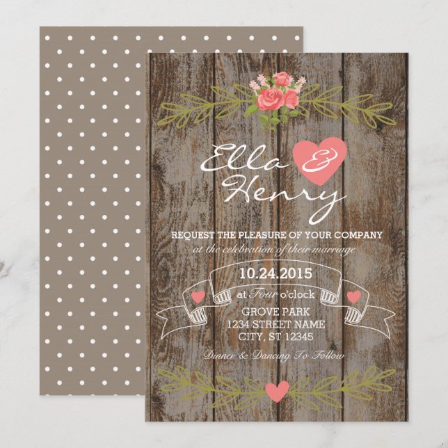 Convite Rustic Barn Wood Wedding Invitation (Frente/Verso)