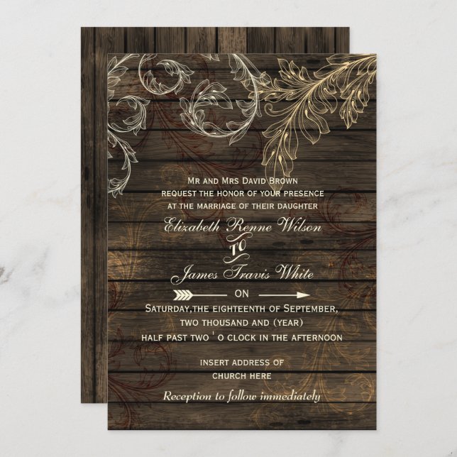 Convite Rustic Barnwood, casamento florescente (Frente/Verso)