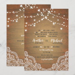 Convite Rustic Barnwood Lace String Luzes Casadas W/RSVP
