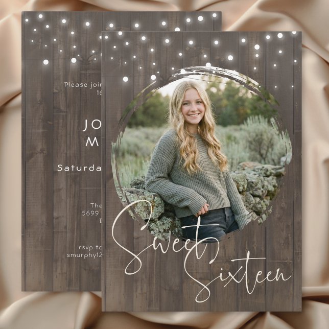 Convite Rustic Barnwood Photo Sweet Sixteen Birthday Party (Rustic Barnwood Photo Sweet Sixteen Birthday Party Invitation)