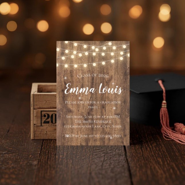 Convite Rustic BBQ Graduation Party Invitation with Photo (Criador carregado)
