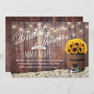 Convite Rustic Beach Starfish & Sunflower Chá de panela