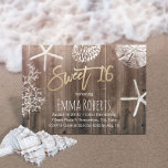 Convite Rustic Beach Sweet 16 Starfish Seashells Aniversár<br><div class="desc">Rustic Beach Sweet 16 Starfish & Seashells - Convites de aniversário.</div>