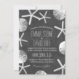 Convite Rustic Beach Wedding Vintage Seashells Chalkboard