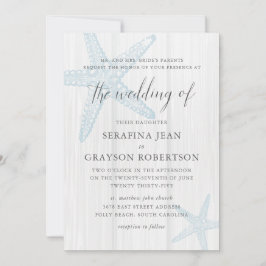 Convite Rustic Beach Weding Tropical Blue Starfish Invita