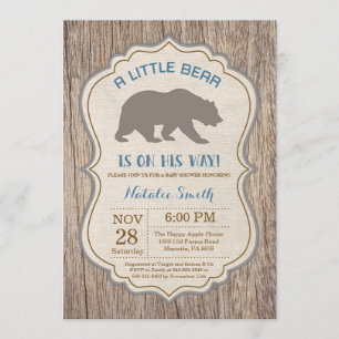 Convite Rustic Bear Chá de fraldas Invitation Boy