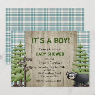 Convite Rustic Bear Chá de fraldas Invitation Boy